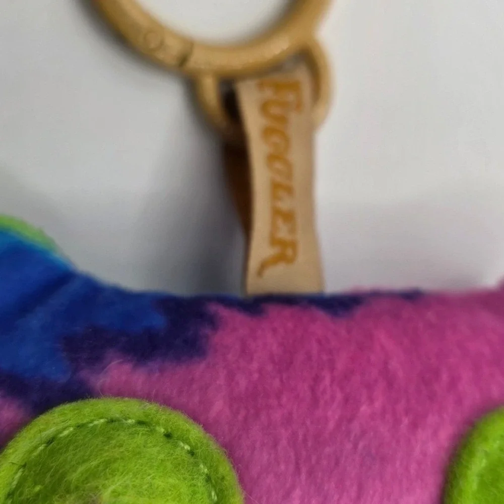 Fuggler Monster Keychain Tie Dye Blue Green Pink Teeth Plush 4.5x5in